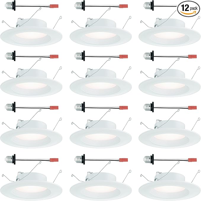 Designers Fountain LED Recessed Ceiling Lights 12 Pack, 5/6 Inch 5CCT Metal Light Fixture Set, Dimmable, 1050 Lumens, 2700K/3000K/3500K/4000K/5000K, White Trim, RB6WH9105C12