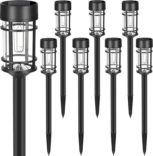 Mancra Solar Pathway Lights, 8 Pack LED Solar Lights Outdoor Waterproof, Glass Metal Garden Lighting for Yard Path Landscape Lawn Walkway Driveway, 3000K