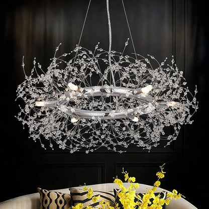 Macarena Modern Crystal Chandelier Dining Room Light Fixtures Silver Firework,Chrome Large Round Pendant Hanging Lighting for Bedroom Living Room Entryway Closet Bathroom Kitchen