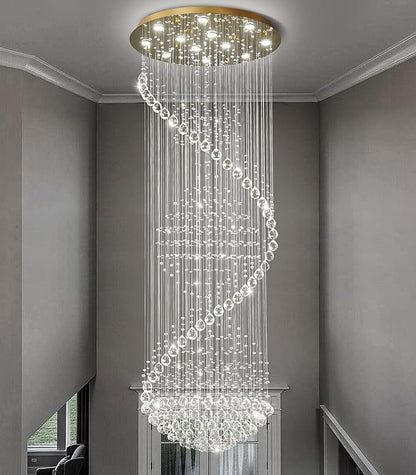 98'' Crystal Chandelier High Ceiling Chandeliers for Staircaes Large Raindrop Chandeliers LED Dimmable Flush Mount Light Fixtures for Foyer Hallway Entryway LED Bulbs Included Gold
