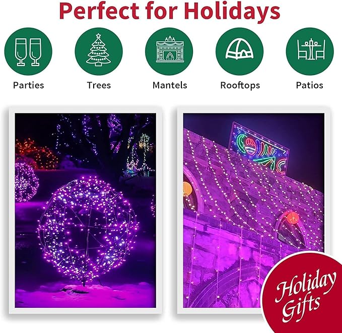 LAMPHOME Purple Christmas String Lights, 300 Mini Fairy Lights 63.8ft(2pk of 150L) Set, Brown Wire Halloween Holiday Décor for Home, Christmas Tree, Bedroom, Patio, Wedding