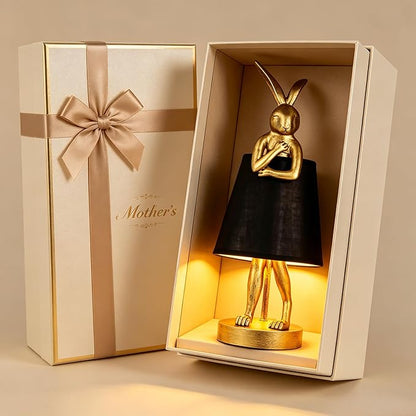 YHT Bunny Table Lamp, Cute Animal Rabbit Lamp,15.7" Vintage LED Desk Light with Linen Lampshade, for Bedroom, Study Room, Office, Home Decor,Mothers Day Gifts for Mom(Black)
