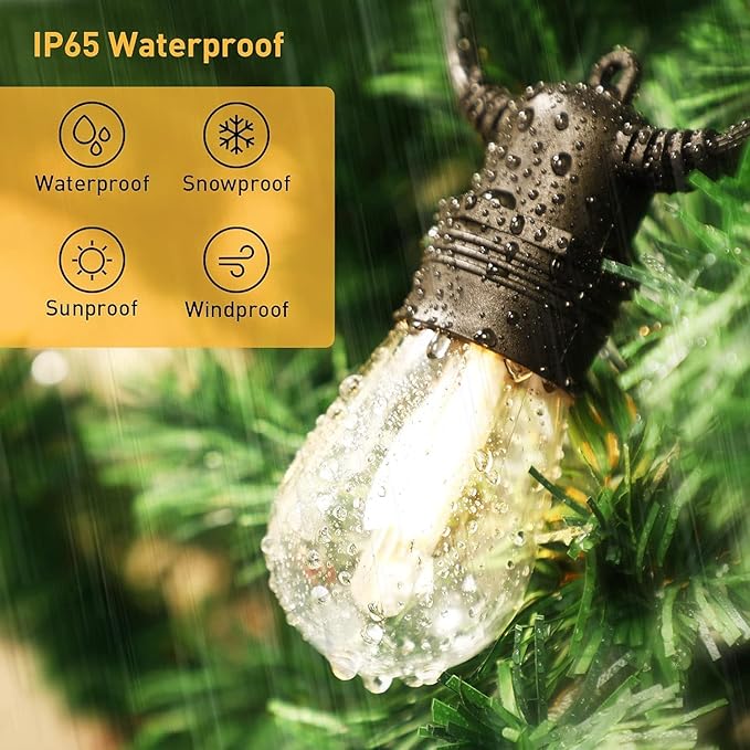 LED Outdoor String Lights,49FT Outdoor Lights String with S14 15+2(Spare) Plastic Shatterproof Bulbs,ETL Listed IP65 Waterproof Patio Lights for Outdoor Lighting,Backyard,Cafe (96 FT)