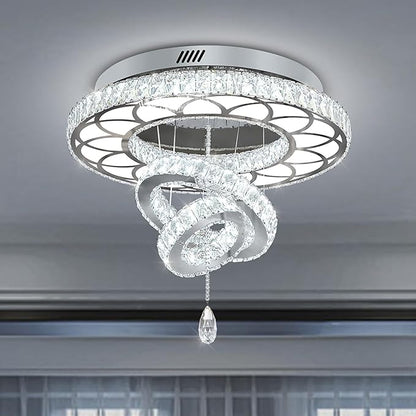 Flashing God Dia 24" Crystal Chandelier Crystal Silver Ceiling Light Fixtures LED Flush Mount Ceiling Light for Living Room Bedrooms Dining Room Dimmable 2700k 4500k 6000k