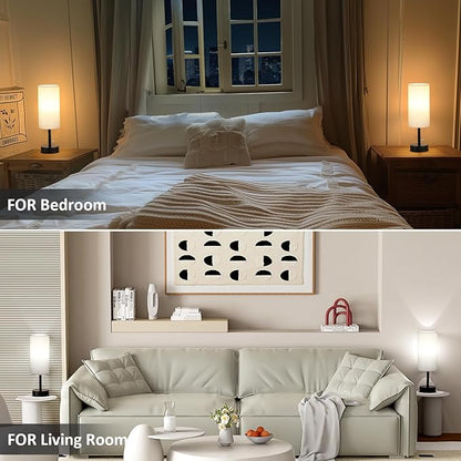 Bedside Table Lamps Set of 2-3 Color Temperatures Pull Chain Lamp with AC Outlet Charging Port, Small Round Night Stand Lamps for Bedroom Guest Room Office, Bed Side Light with E26 LED Bulbs