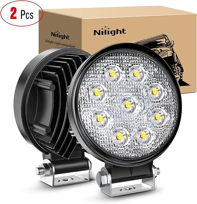 Nilight 15016F-B Led 2PCS 4.5 inch 27w 3000LM Round Flood Light Pod Off Road Fog Driving Roof Bar Bumper for Jeep,SUV Truck, Hunters