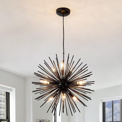 CM MZY Modern Black Sputnik Chandeliers, 9-Light Satellite Pendant Light fixtures, Starburst Firework Ceiling Lights for Bedroom Living Room Dining Room Kitchen Island Hallway, E12 Socket(Dia:19.7'')