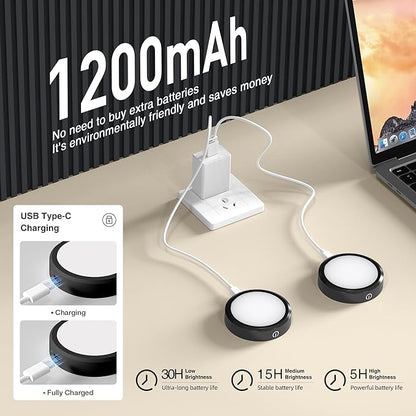 Puck Lights with Remote Control Rechargeable, Full-Screen Wireless LED Under Cabinet Lighting with Light Guide Plate,3 Color Dimmable Stick On Tap Lights for Kitchen,Counter,Closet,Shelf, 4PCS,Black