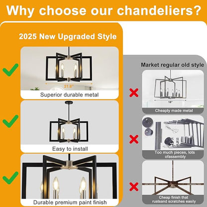 21.6" Dining Room Light Fixture, 6-Light Black+Brushed Nickel Farmhouse Chandeliers for Dining Room, Industrial Hanging Pendant Lights Fixture for Kitchen Island, Bedroom, Entryway, Foyer, Entryway