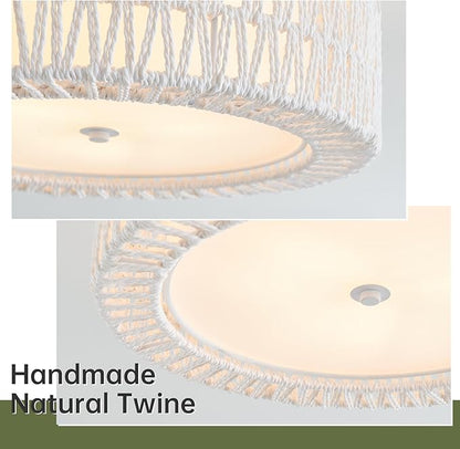 Boho Flush Mount Ceiling Light, 3-Light Rattan Light Fixture White Bedroom Light Fixtures 15.7" Modern Ceiling Light for Nursery Hallway Entryway Kitchen Dining Room
