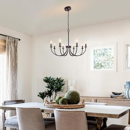 8-Light Farmhouse Chandelier for Dining Room Lighting Fixtures Hanging, Oil Rubbed Bronze Candle Chandelier Rustic Industrial Modern Chandelier for Living Room, Bedroom, Foyer