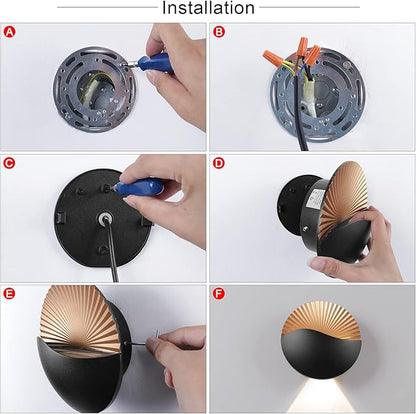 Kawell Modern Creative 12W LED Wall Sconce Waterproof Wall Light Indoor Outdoor Lamp Sunrise Effect Art Deco for Bedroom, Living Room, Bathroom, Cafe, Lounge, Corridor, Stairs, Black, 3000K
