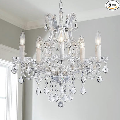 Saint Mossi 5 Light Crystal Maria Theresa Chandelier, Modern K9 Crystal Chandelier Lighting,Crystal Pendant Lighting Fixture for Dining Room,Bedroom,Living Room,H22 x W20 with Adjustable Chain