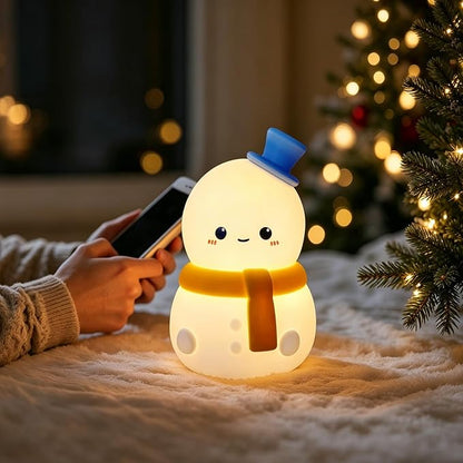 IN HAPPY Cute Snowman Night Light for Kids, Squishy Silicone Nursery Lamp, USB Rechargeable Kawaii Cordless Lamp, Home Decor & Christmas Stocking Stuffers Gifts for Toddlers, Girls, Women (Snowman)