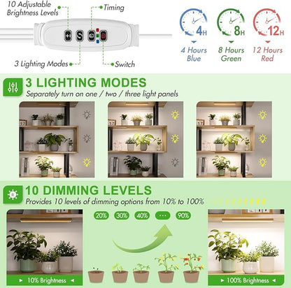 FOXGARDEN Grow Light for Indoor Plants Full Spectrum, Bamboo Plant Light Strip for Indoor Growing, 288 LED Grow Lamp with Timer 4/8/12H, 3 Switch Modes, 10 Dimmable Levels, 3 Strips with 1 Controller