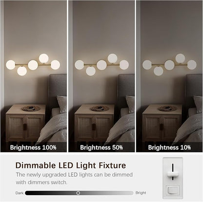 Bathroom Light Fixtures, Brushed Gold Bathroom Vanity Light Over Mirror with Milk White Glass Shades, Dimmable LED Wall Sconces for Hallway, Entryway, Living Room, Bedside, Staircase