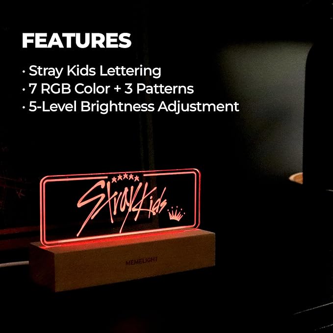 Stray Kid.s Night Light, Kpop Merchandise, Korean Idol Lamp for Stay, 7RGB Color, Dimmer, 8.3 x 4.2 x 1.7