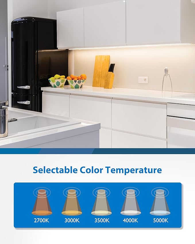 9” LED Direct Wire Under Cabinet Light with On/Off Switch - Dimmable LED Lights for Kitchen - Selectable CCT 2700K-5000K, 340-360 Lumens, 5W - UCB Hardwired Under Cabinet Lighting by NICOR Lighting