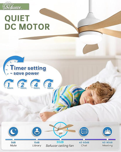 Sofucor 45" Smart Ceiling Fan, Outdoor Modern Ceiling Fans with Lights and Remote, Compatible with Alexa/Google/App, 3-Color Light 6-Speed Timing Reversible DC Motor for Living Room Bedroom Patio