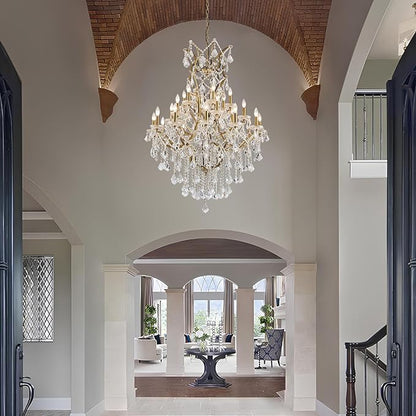 24 Lights Large Crystal Chandeliers for High Ceilings Brass Maria Theresa Chandelier Modern Chandelier Light Fixture for Foyer Living Room Hallway Entryway Staircase 55.1" H x 39.4" D