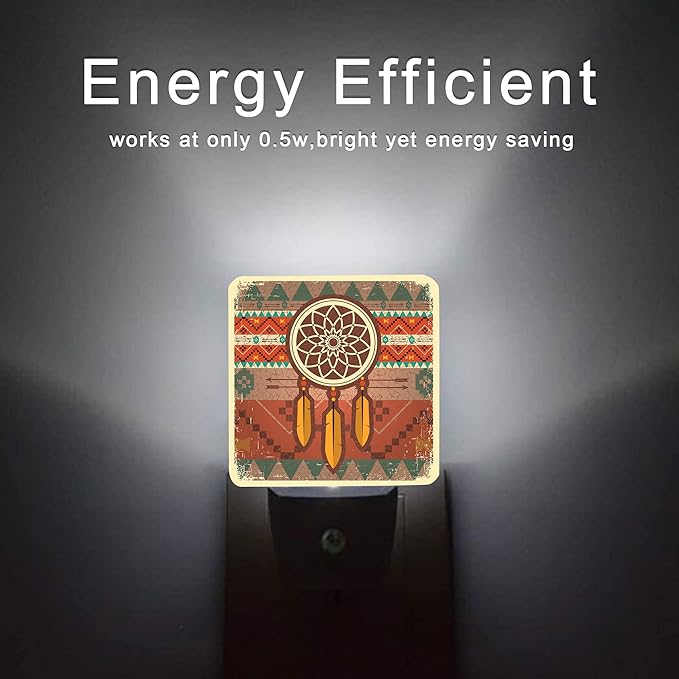 Dream Catcher Night Light,Ethnic Ornament Plug-in Night Lights with Dusk-to-Dawn Sensor for Stairway/Hallway/Bedroom 0.5W Sleep Friendly lamp for Women/Girls/Boys Gift