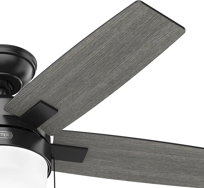 Hunter 44 inch Indoor Ceiling Fan with LED Light - Black Ceiling Fan with Pull Chain, For Bedroom or Living Room, Standard Mount, No Remote, 5 Blades, Includes Bulbs - Anisten 52486, Matte Black
