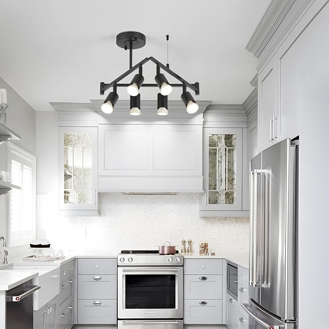 6-Light Black Track Lighting Fixtures Ceiling, Flexible Foldable Arm and Rotatable Light Head,Modern LED Track Lighting for Kitchen Islands, Dining Rooms(GU10 Socket, Bulbs Not Included)