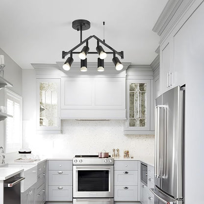 6-Light Black Track Lighting Fixtures Ceiling, Flexible Foldable Arm and Rotatable Light Head,Modern LED Track Lighting for Kitchen Islands, Dining Rooms(GU10 Socket, Bulbs Not Included)