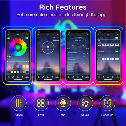 FBZ 60Ft Led Rope Lights, Flexible Neon Lights Control with App/Remote, Multiple Modes, IP65 Outdoor RGB Waterproof, Music Sync Gaming Light Strip for Bedroom Decor