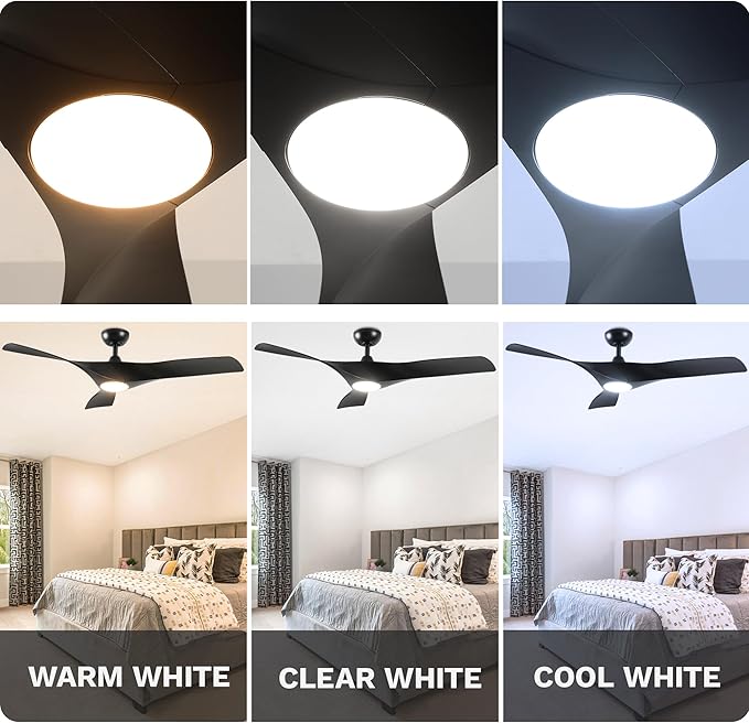 DWVO Ceiling Fan with Light, 52" Ceiling Fan with Remote, LED Tri-Color Temperature, 3 Blade Ceiling Fans Reversible 6 Speeds w/Quiet DC Motor for Bedroom, Living Room, Dining Room, Patio