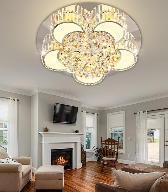 Modern Crystal Chandeliers for Dining Room LED Dimmable Light Fixtures Flush Mount Light Living Room Bedrooms