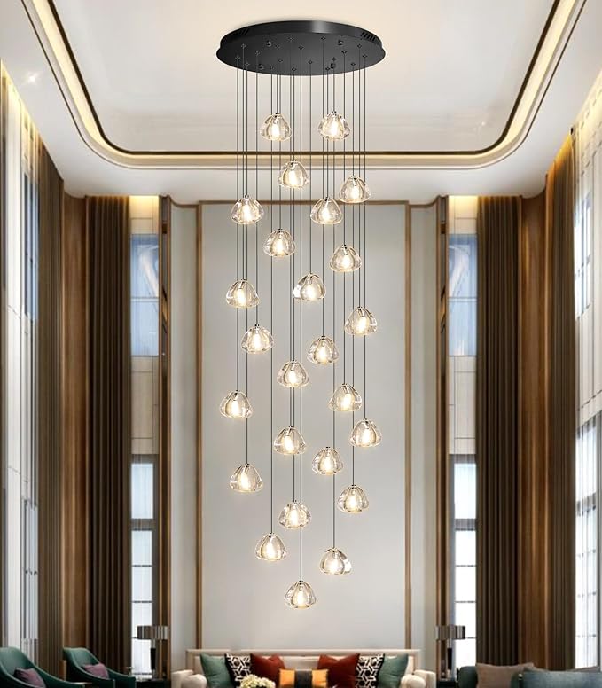 HAIXIANG 157 Inches Long Chandelier Bubble Crystal Balls Glam Chandeliers Dimmable Light High Ceiling Pendants Light Adjustable Large Size Lighting Fixtures Black