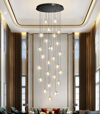 HAIXIANG 157 Inches Long Chandelier Bubble Crystal Balls Glam Chandeliers Dimmable Light High Ceiling Pendants Light Adjustable Large Size Lighting Fixtures Black