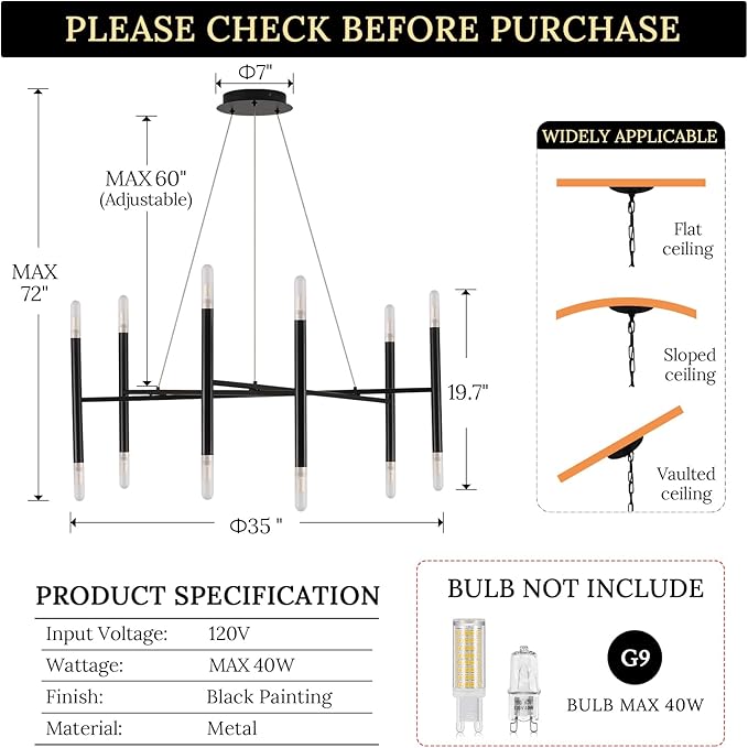 12 Light Black Chandelier Modern Kitchen Chandeliers Adjustable Arms Chandeliers Light Fixture Over Dining Table Comtemporary Metal Hanging Lights Fixture for Bedroom Entry Bathroom, G9