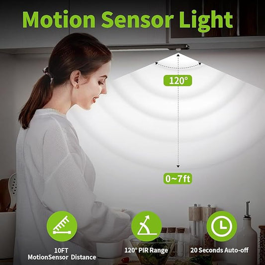 LUCK AROUND 4 Pack Under Cabinet Lighting, Rechargeable Motion Sensor Light Indoor