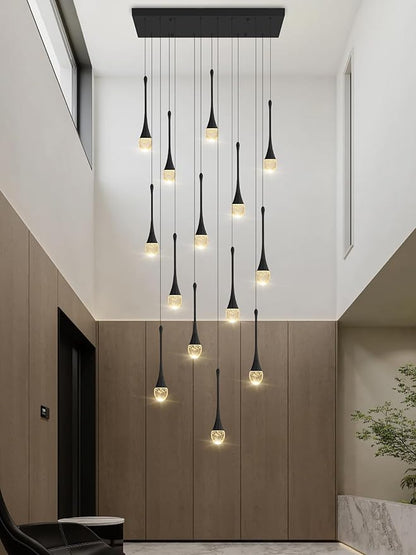 ykolupty Modern Rectangular Chandelier,14 Lights Black Raindrop Chandelier Lighting,Industrial Linear Pendant Ceiling Light Fixture for Dining Living Room Kitchen Island