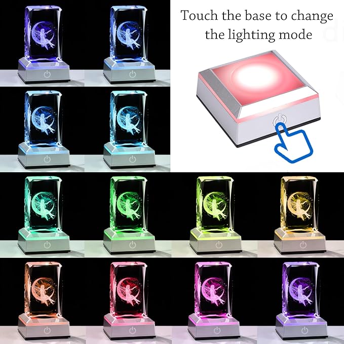 3D Crystal Cube Fairy Night Light Room Decor Paperweight Figurine Statue Gifts for Adults Girls - Engraved Glass Collectible Ornament Gifts for Fairy Lovers