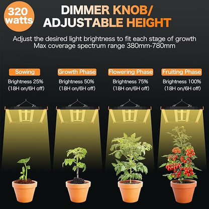 ECOHOM Bar 320W LED Grow Light, Full Spectrum, Dimmable, Daisy Chain, High PPFD, 3x3 Coverage, for Indoor Plants Seed Starting, Vegs and Bloom, Retractable, Pro Lamp for Grow Tent Commercial Use