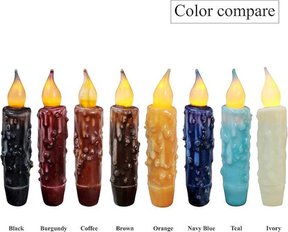 CVHOMEDECO. Real Wax Hand Dipped Battery Operated LED Timer Taper Candles Rustic Primitive Flameless Lights Decor, 4-3/4 Inch, Orange, 3 PCS in a Package
