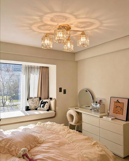 Crystal Chandelier, Modern Elegant Ceiling Light E26 Base Easy Installation Durable Metal Frame for Living Room Bedroom Dining Room,Golden (Style B)
