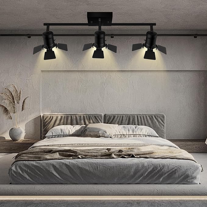 3 Light Track Lighting Fixtures Ceiling, Black Track Lighting with Upgrade Lamp Heads, 3 Way Track Lights Ceiling, Vintage Industrial Track Light for Kitchen/Bar/Boy's Room,GU10 Bulb Not Included