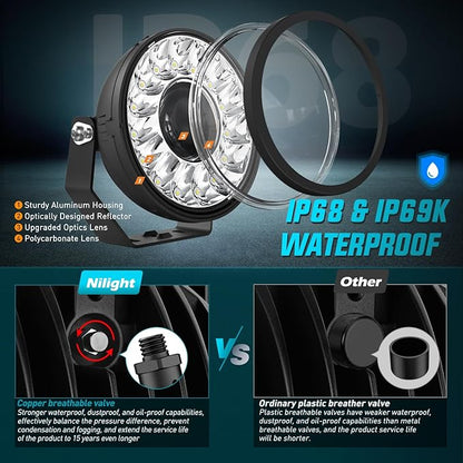 Nilight 7 Inch LED Offroad Driving Lights with DRL 2 PCS 100 W Round Hyper Spot Beam Offroad Light w/ 12 AWG DT Connector Wiring Harness Kit for Jeep Truck ATV UTV SUV