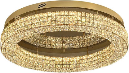 ykolupty 32'' Modern Chandeliers for Living Room Crystal Chandelier Flush Mount Ceiling Light Fixture for Dining Room Living Room Bedroom Dimmable 2700-6000K (Gold Chandelier)