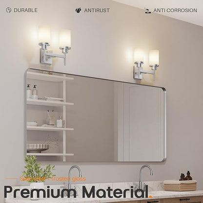 Bathroom Light Fixtures Brushed Nickel Vanity Lights with White Frosted Glass Shade, Double Wall Lamps for Mirror Kitchen Living Room Porch T001BR-L2