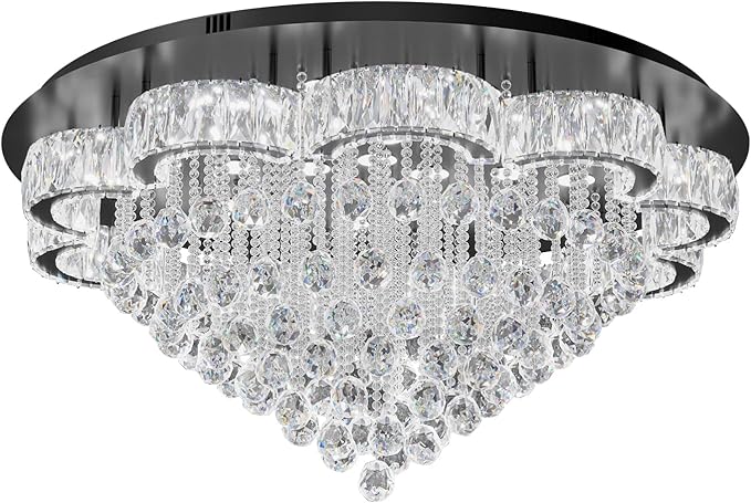 Flashing God 40inches Modern Crystal Chandelier for Living Room Round Ceiling Pendant Light Fixtures Luxury Flush Mount Chandelier for Entry Dining Room Bedroom