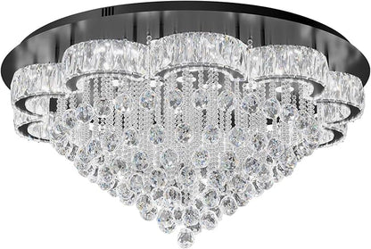 Flashing God 40inches Modern Crystal Chandelier for Living Room Round Ceiling Pendant Light Fixtures Luxury Flush Mount Chandelier for Entry Dining Room Bedroom