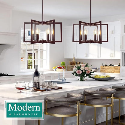 6-Light Oil-Rubbed Bronze Chandelier, Farmhouse Dining Room Light Fixture, Modern Chandelier, Geometric Industrial Metal Hang Lighting Fixture for Foyer Entryway Kitchen Over Table Hallway Living Room