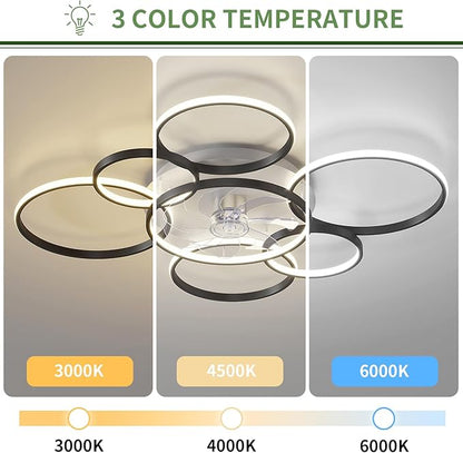 41" Modern Ceiling Fan with Lights, Flush Mount Ceiling Fan with Tri-Color Light 6-Speed Wind, Low Profile Ceiling Fans with Led Light and Remote Control for Living Room Bedroom Dining Room