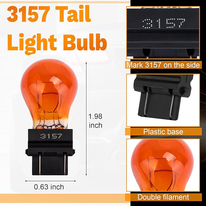 ecocstm 20 PCS 3157 Tail Light Bulb, Miniature 4157 Brake Light Bulb, Waterproof 3157 4157 Turn Signal Bulb, Automotive Side Marker Tail Light Replacement for Truck SUV Car (Amber)