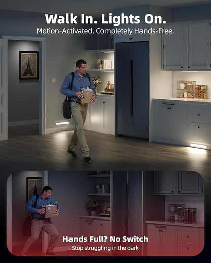 3Pack-Under Cabinet Lighting Wireless, Rechargeable Battery Motion Sensor Light Indoor, LED Closet Lights USB Charging, 3 Color Dimmable Under Cabinet Lights for Kitchen, Cabinet, Wardrobe (14inch)
